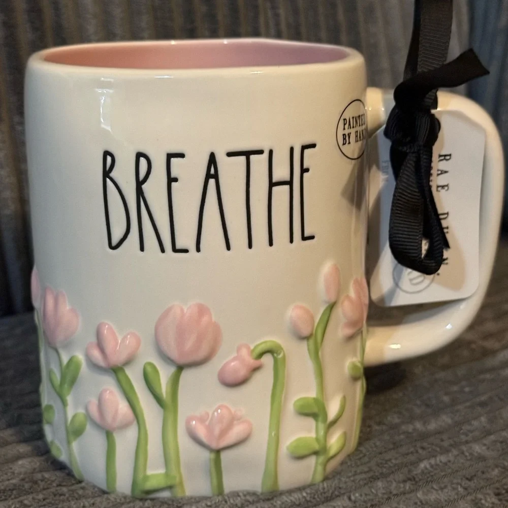 Rae Dunn Breathe Mug with Floral Design - Picture 1 of 6